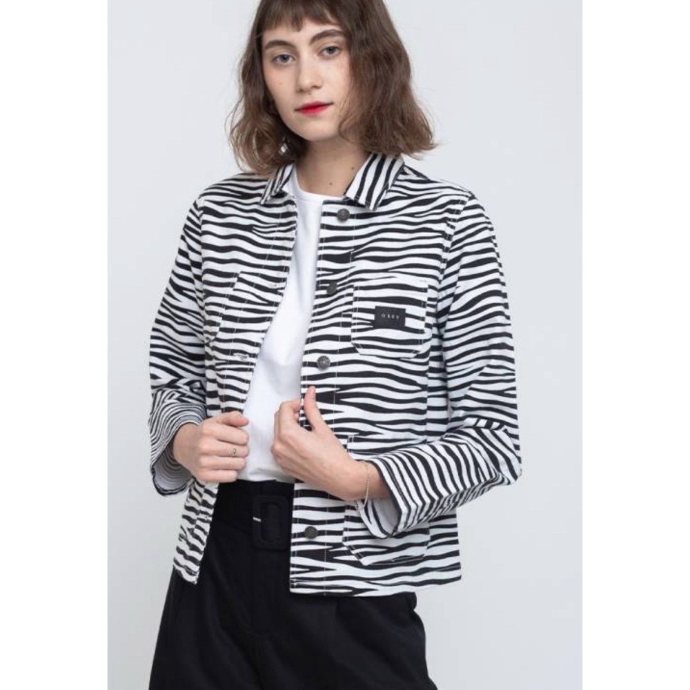 Obey Women Zebra Jacket Slacker Chore Coat Animal Print Small‎ Streetwear Grunge
